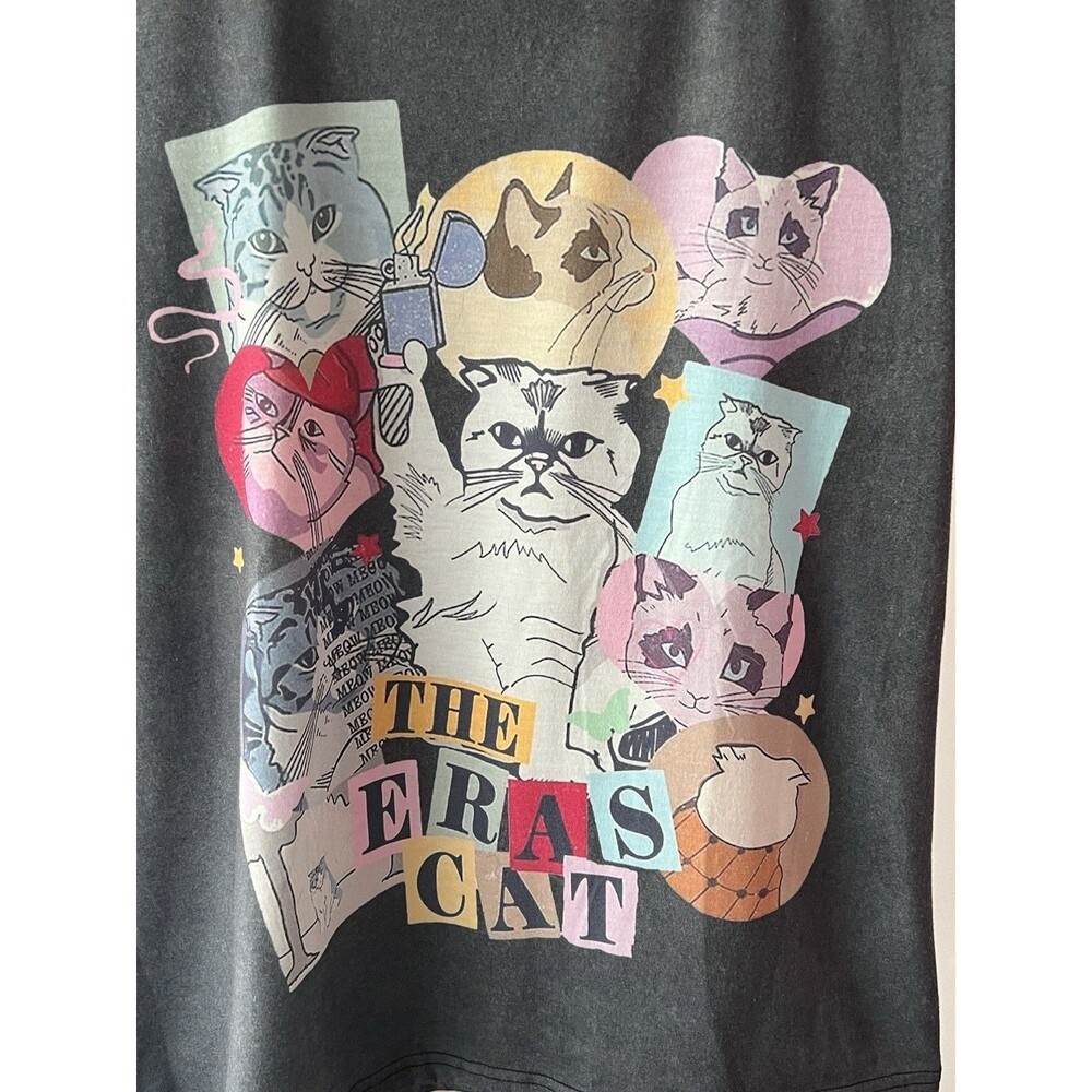 Women’s Unbranded Large The Eras Cat Short Sleeve T-Shirt Gray Colorful